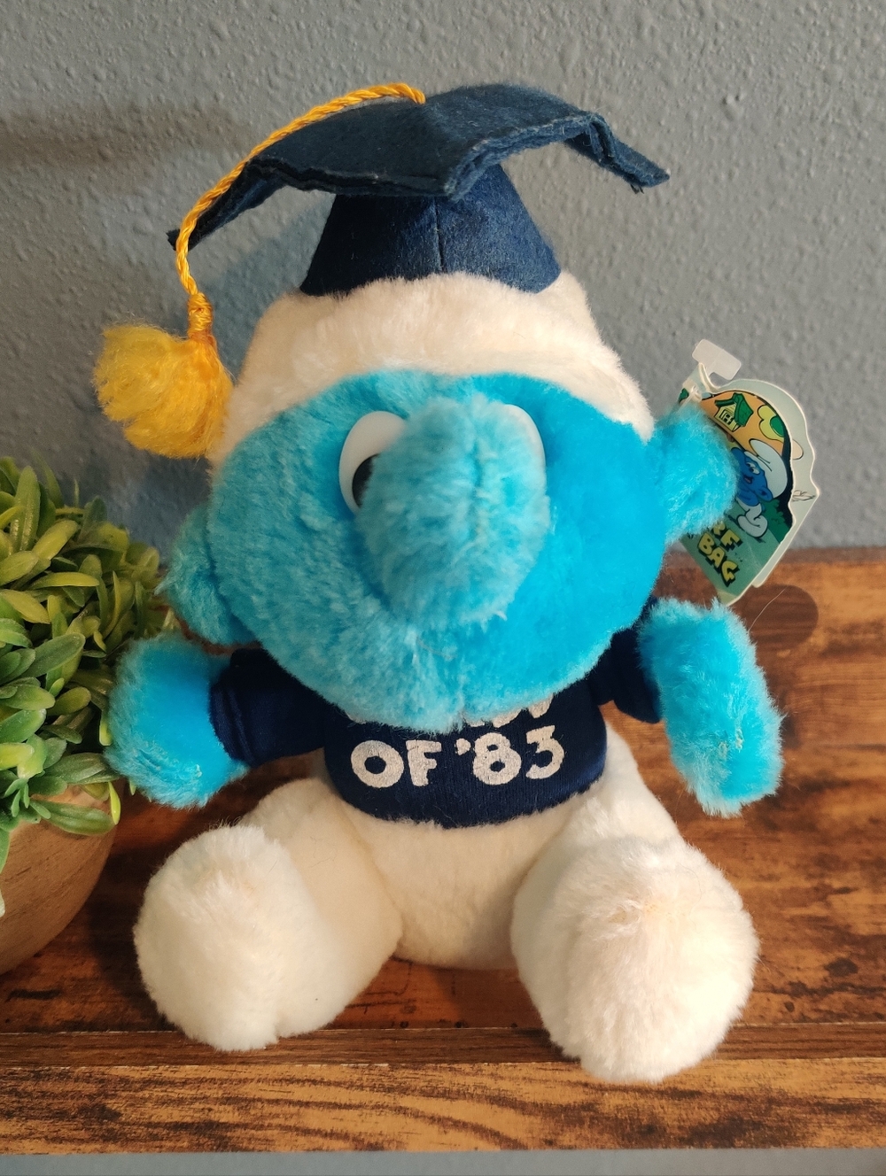 Smurfs Peyo Graduation Cap 1983 Class of 83 plush doll Wallace Vintage 80s New